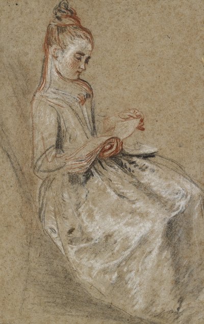 Girl Seated with a Book of Music on Her Lap by Jean Antoine Watteau